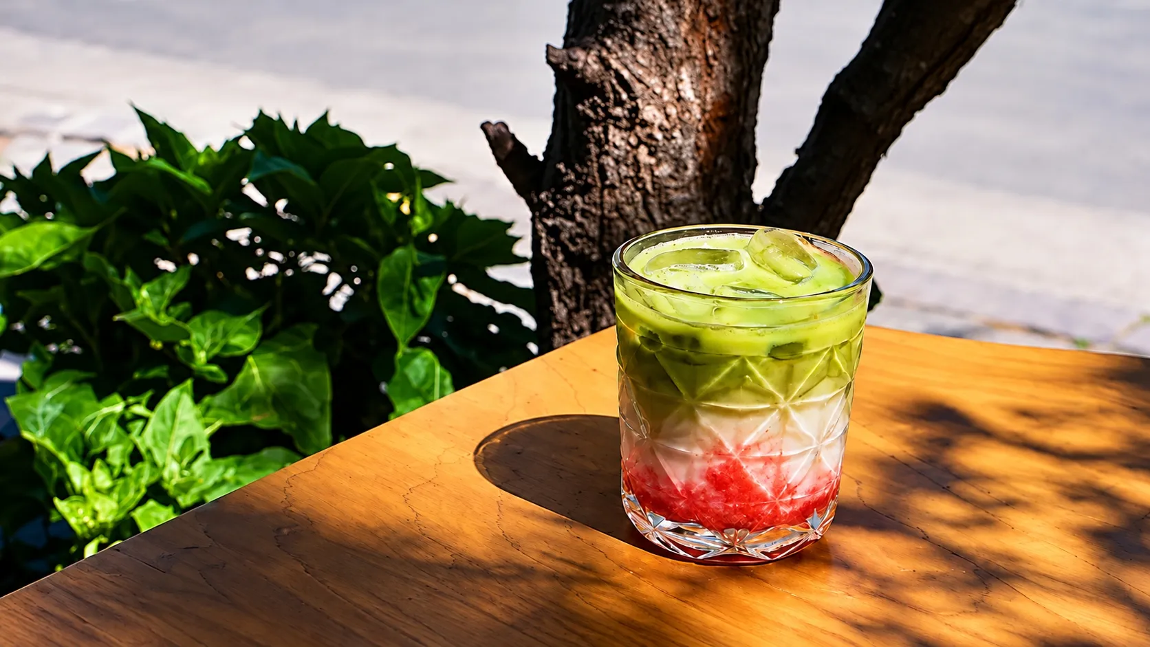 Ice watermelon matcha latte
